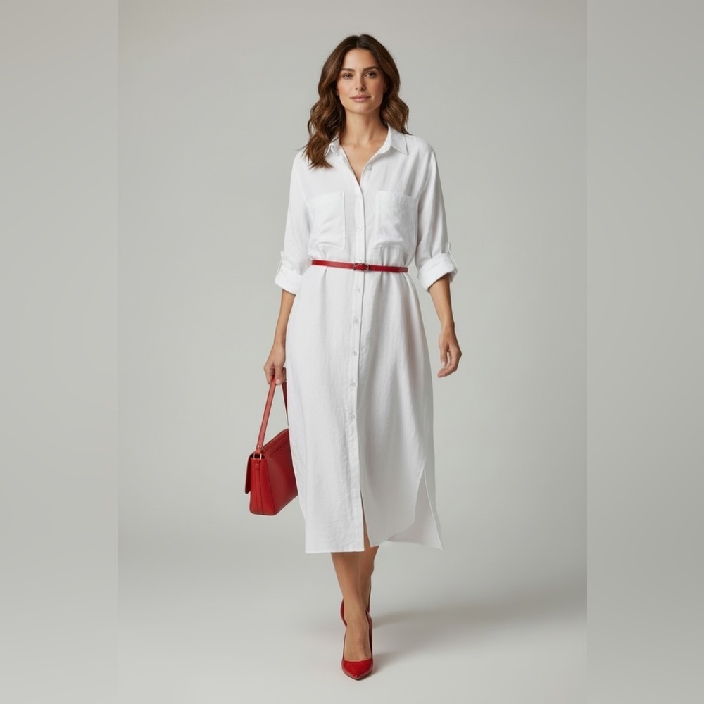 NWT Westbound Oversized Linen Blend Button Down White Shirt Dress Womens size S - Picture 2 of 10